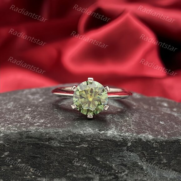 NEW Certified 2 ct. t.w. Dark Blue Green Moissanite Solitaire 6 Prong Ring - Picture 3 of 8